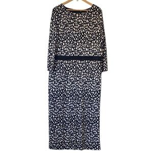 Long Tall Sally Black White Patterned pleated Dress 3/4 sleeve